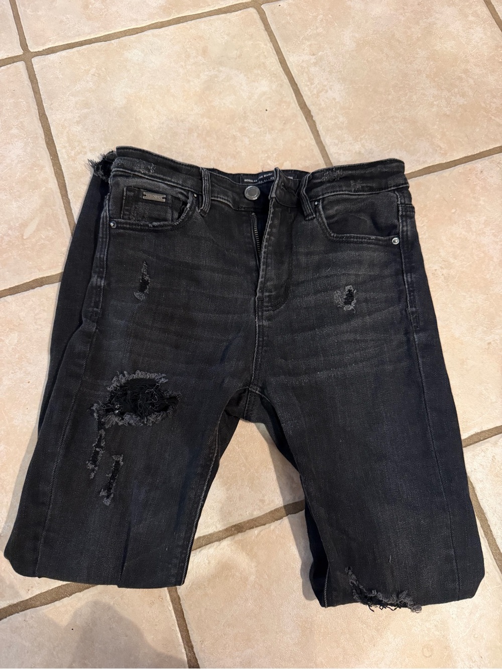 stradivarius Black Distressed Ankle Jeans